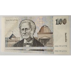 AUSTRALIA 1984 . ONE HUNDRED 100 DOLLARS BANKNOTE . STONE/JOHNSTON . CONSEC PAIR . FIRST PREFIX ZAA